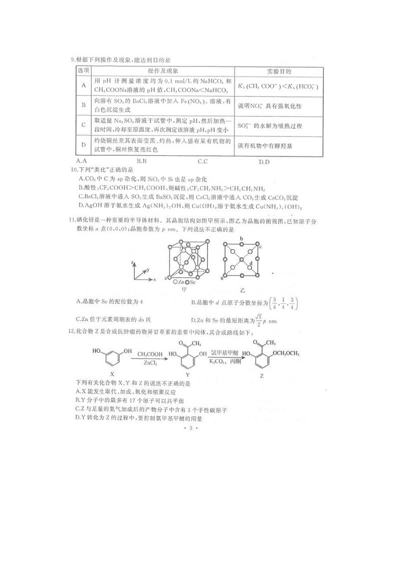 湖北省武汉市江岸区2023-2024学年高三上学期元月调考化学第3页