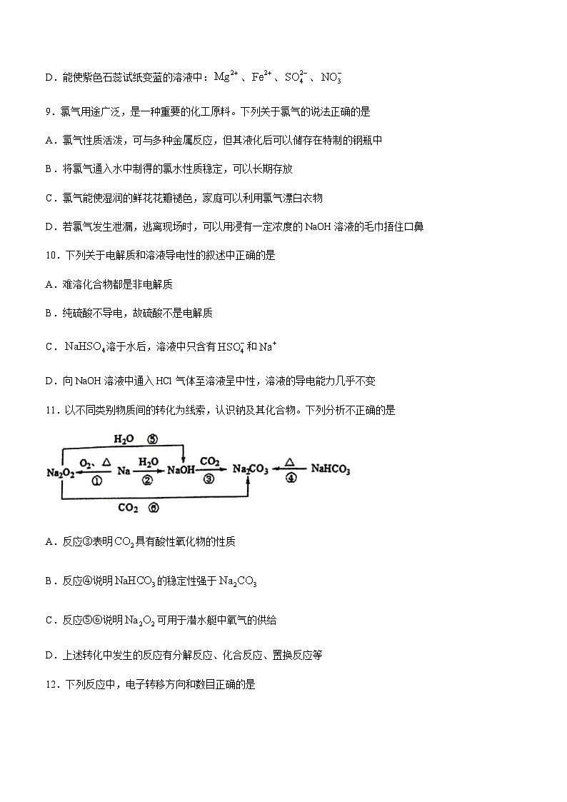 广东省深圳中学2023-2024学年高一上学期11月期中考试化学试题含答案03