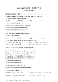 陕西省西安市周至县第一中学2023-2024学年高一上学期11月期中化学试题含答案