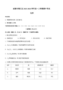 四川省成都市锦江区2023-2024学年高一上学期期中考试化学试题含答案