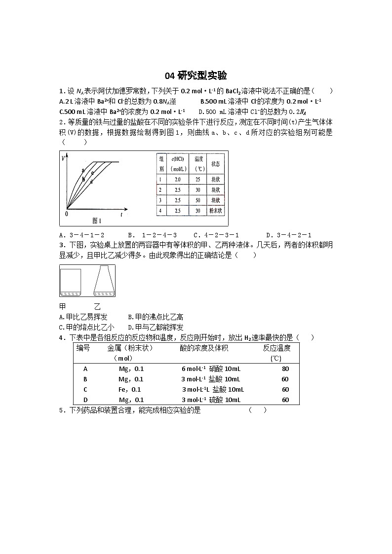 2022年高三化学寒假素质提升测试：04研究型实验 Word版含答案第1页