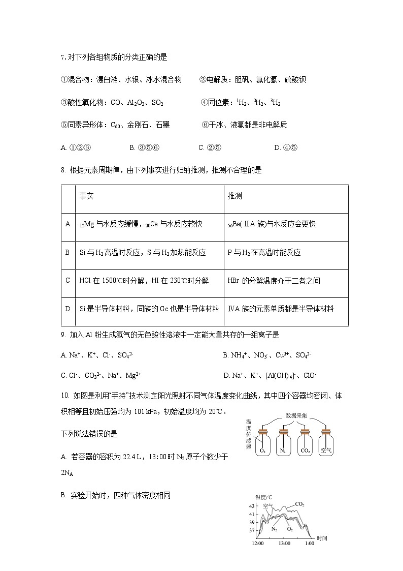 四川省绵阳南山中学实验学校2023-2024学年高一上学期12月月考化学试题含答案03