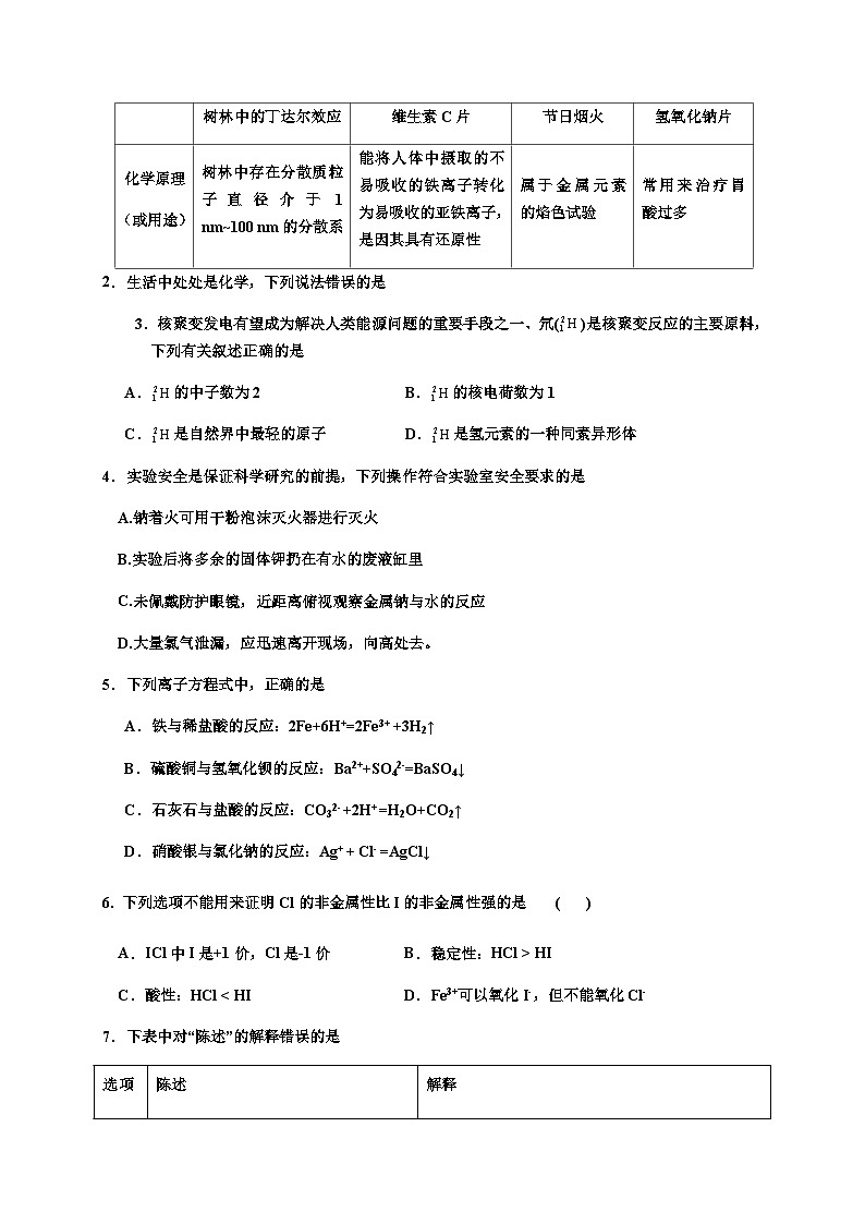 广东省清远市五校2023-2024学年高一上学期12月联考化学试题含答案02