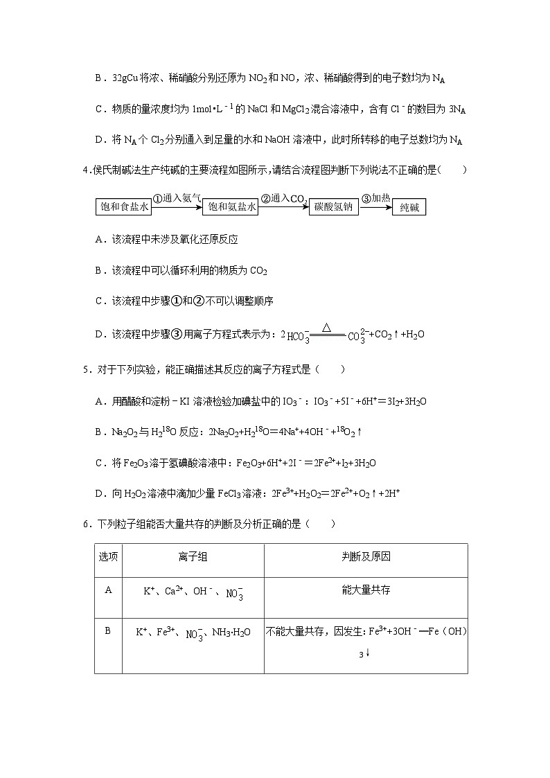河南省郑州市第七高级中学2023-2024学年高一上学期12月考试化学试题含答案02