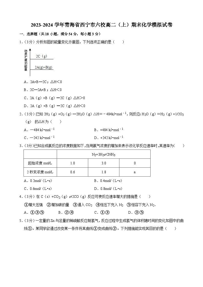 43，青海省西宁市六校2023-2024学年高二上学期期末化学模拟试卷01