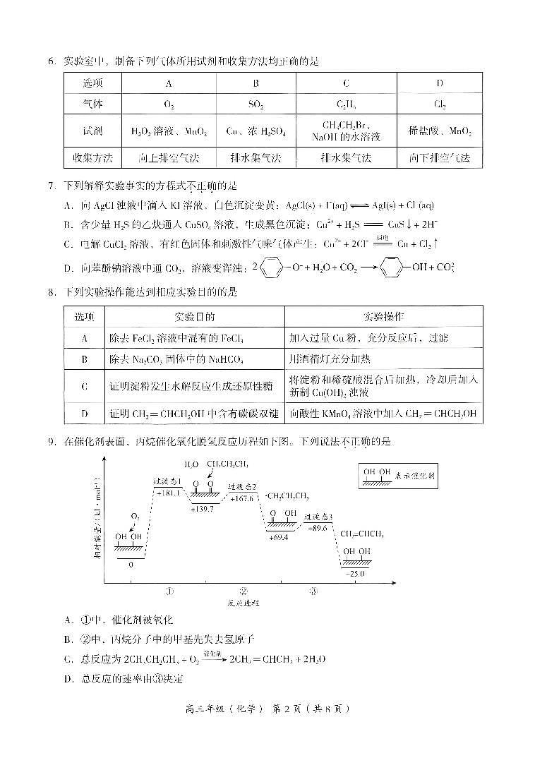 2023-2024学年北京市海淀区高三上学期期末考试化学试题及答案02