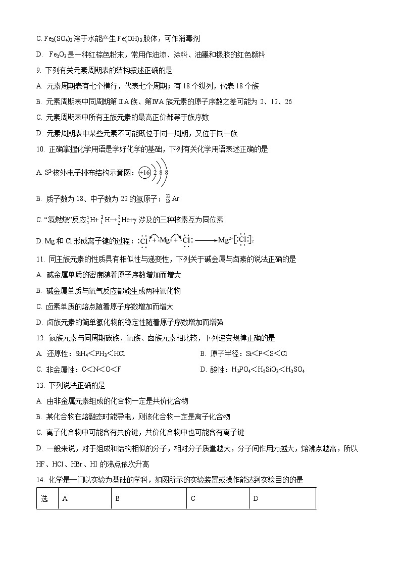 2024辽宁省部分高中高一上学期期末联考试题化学含解析03