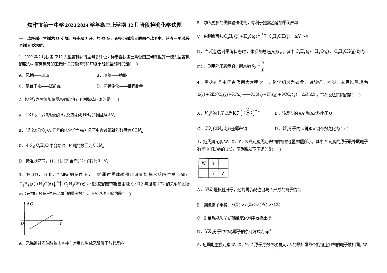 河南省焦作市第一中学2023-2024学年高三上学期12月阶段检测化学试题含答案01