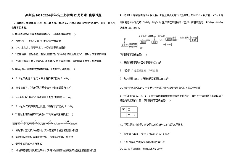 河南省洛阳市栾川第一高级中学2023-2024学年高三上学期12月月考化学试题含答案01