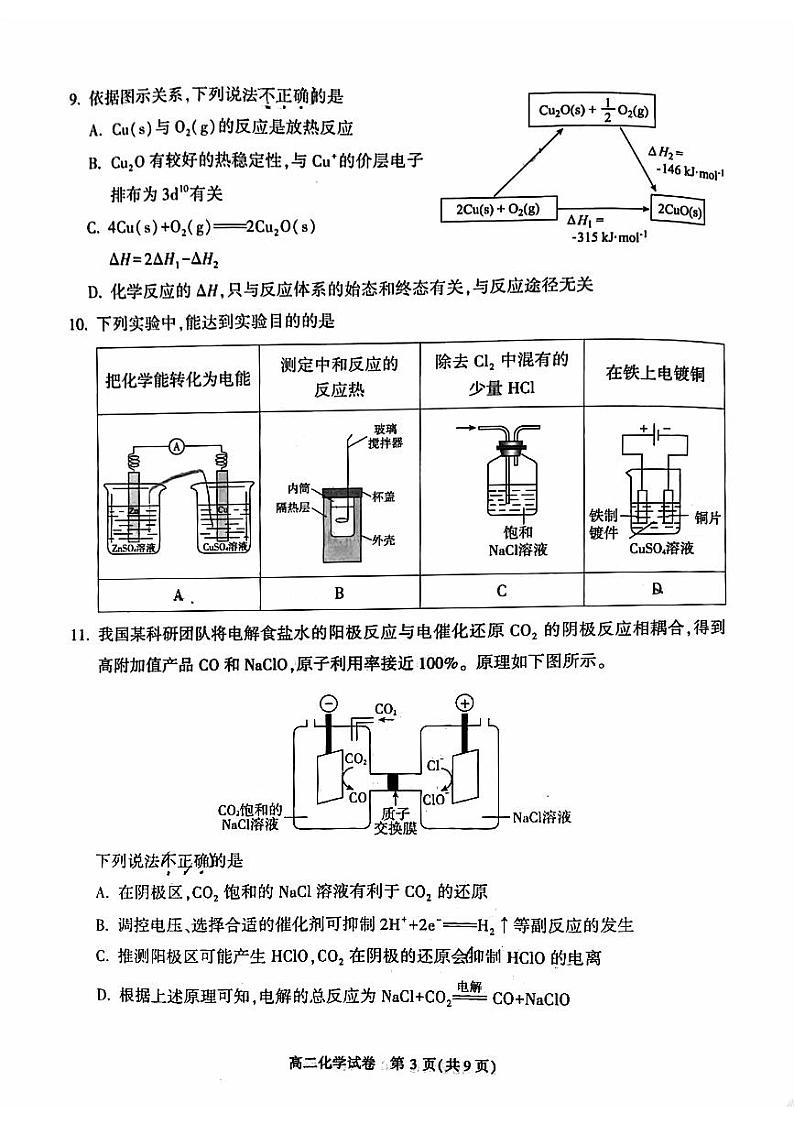2024北京朝阳高二（上）期末化学试题及答案第3页