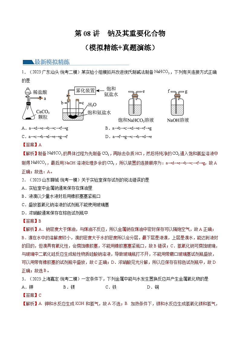 第08讲 钠及其重要化合物（练习）-备战2024年高考化学一轮复习精品课件+讲义+练习（新教材新高考）01