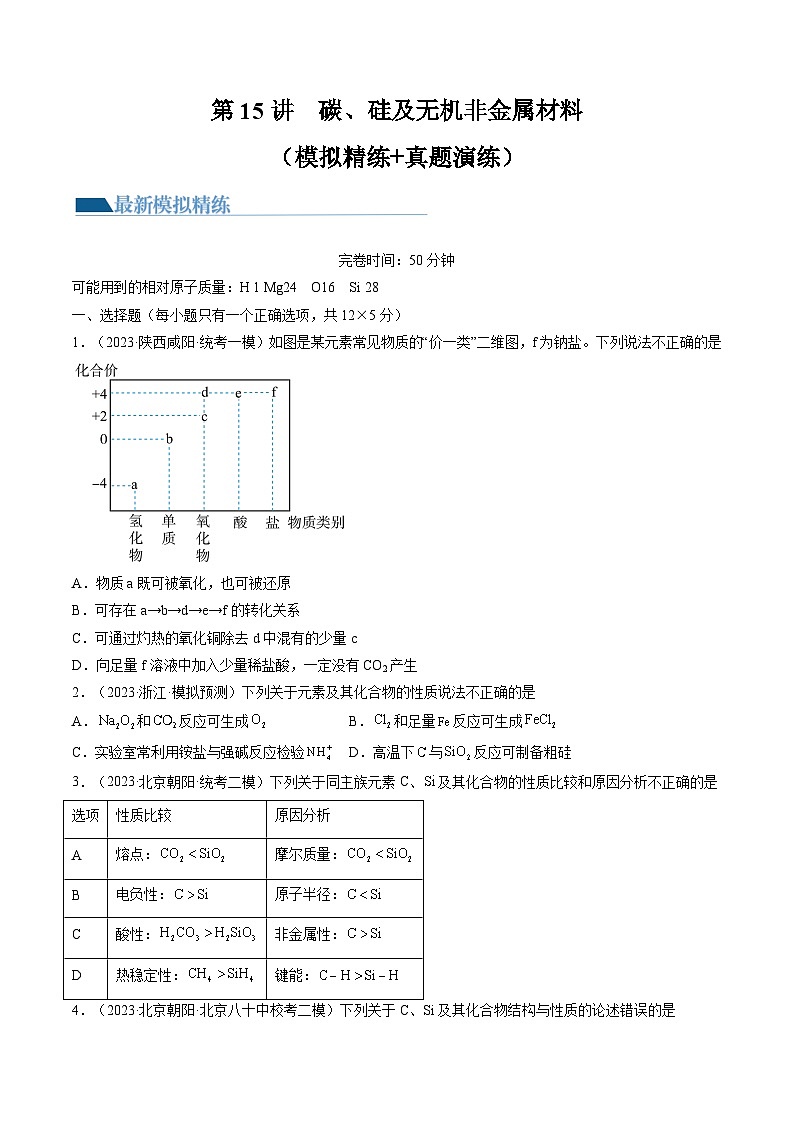 第15讲 碳、硅及无机非金属材料（练习）-备战2024年高考化学一轮复习精品课件+讲义+练习（新教材新高考）01