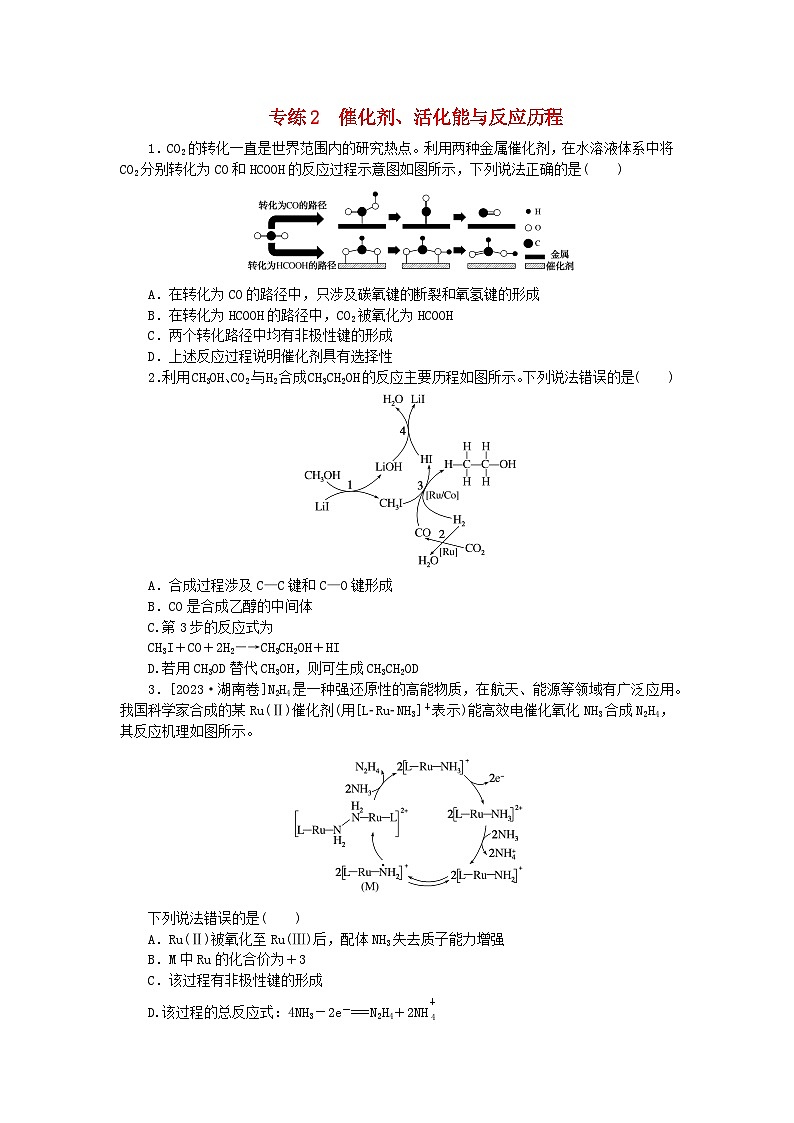 新教材2024高考化学二轮专题复习考前抢分专练2催化剂活化能与反应历程第1页