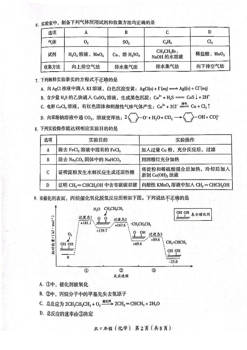 2024北京海淀区高三上学期期末考试化学PDF版无答案第2页