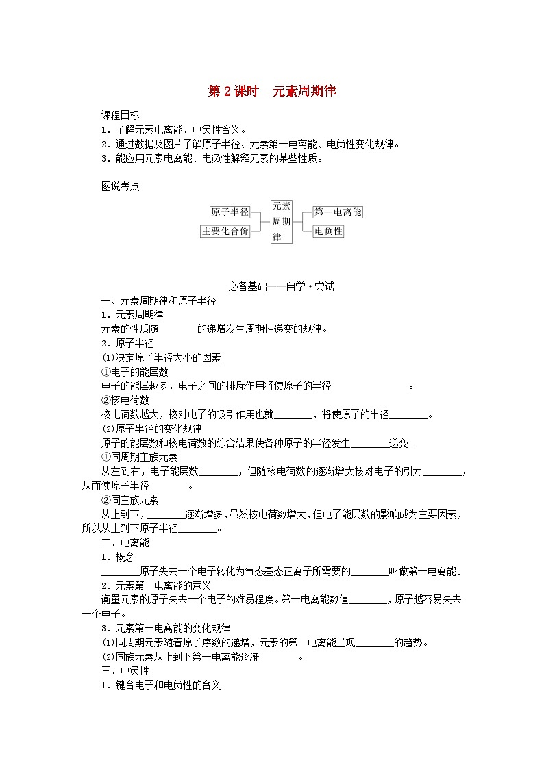 新教材2023版高中化学第一章原子结构与性质第二节原子结构与元素的性质第二课时元素周期律学案新人教版选择性必修201