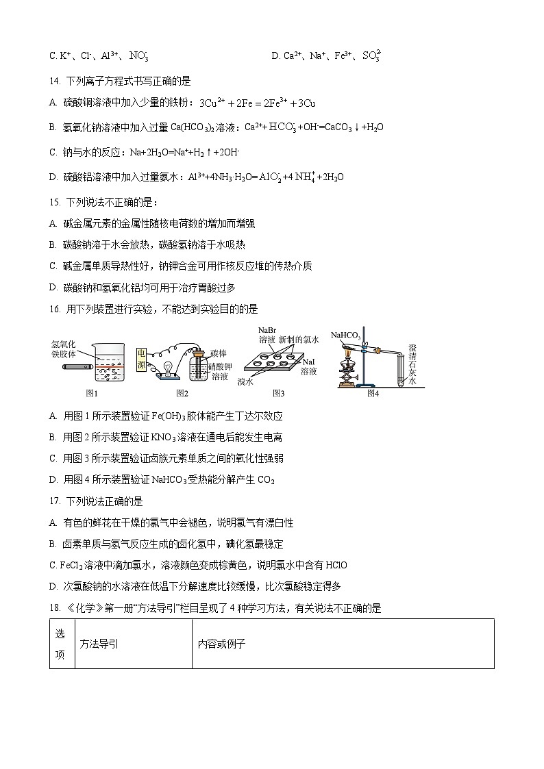 2023-2024学年浙江省丽水市高一上学期期末考试化学试题03