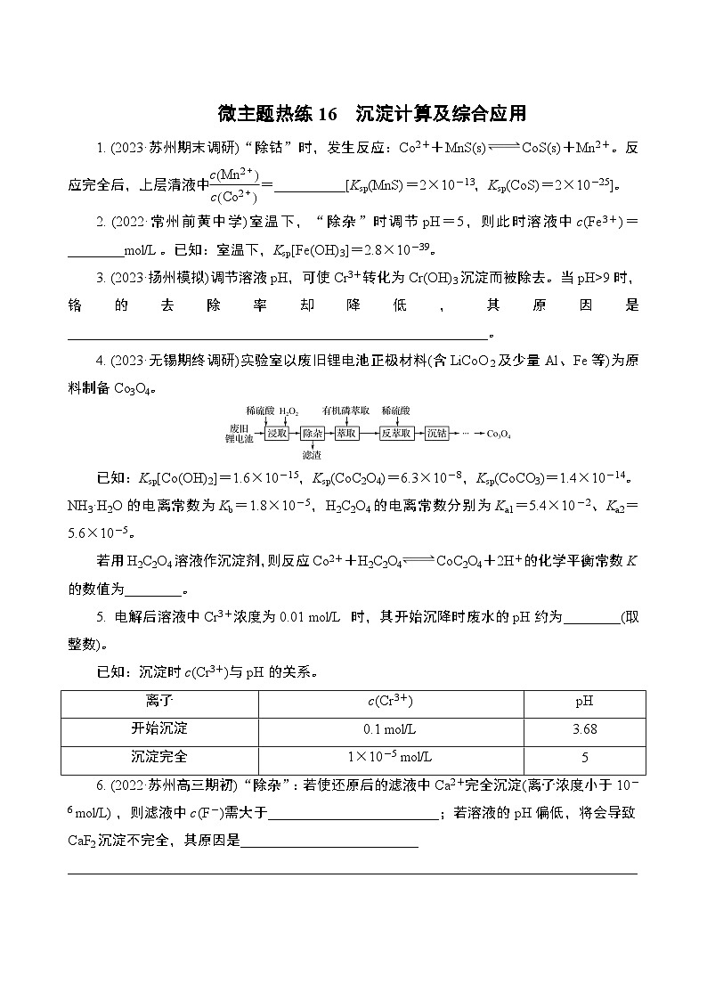 微主题热练16　沉淀计算及综合应用（含解析）-2024年高考化学二轮复习第1页