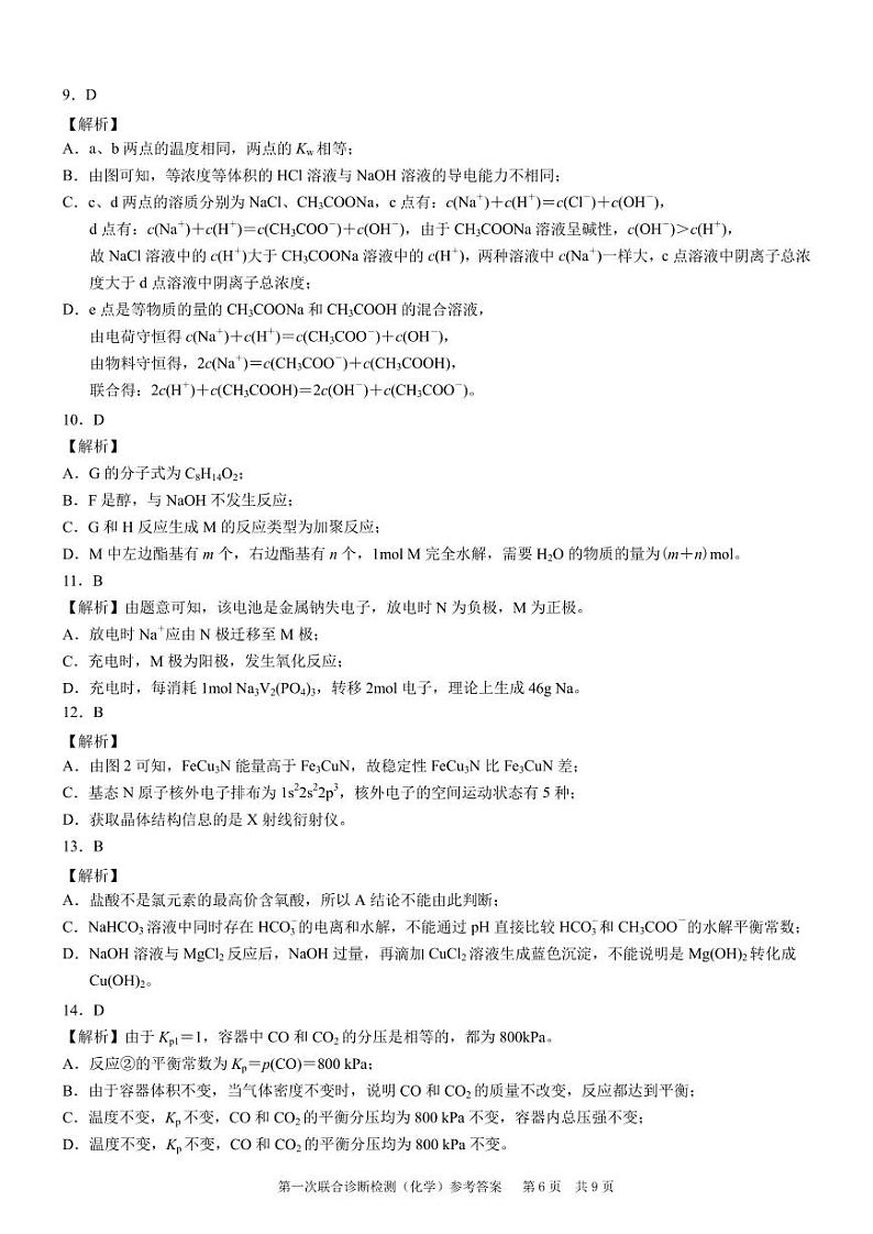 重庆一诊康德卷2024年重庆市普通高中学业水平选择性考试高三第一次联合诊断检测化学02