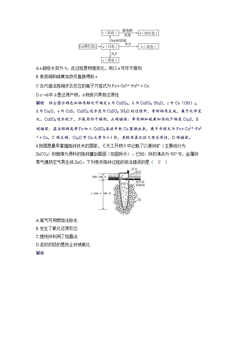 备考2024届高考化学一轮复习分层练习第三章金属及其化合物第5讲铜及其化合物金属的冶炼02