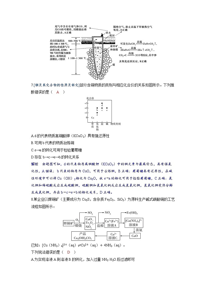 备考2024届高考化学一轮复习分层练习第三章金属及其化合物第5讲铜及其化合物金属的冶炼03