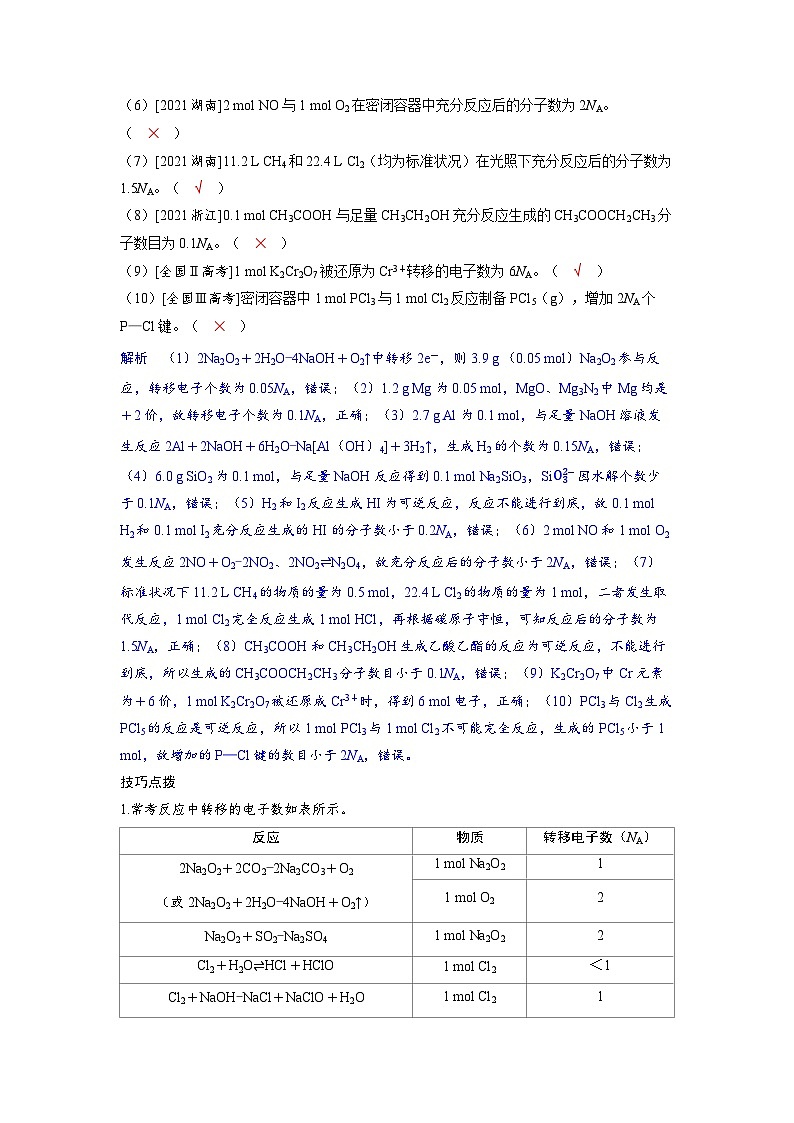 备考2024届高考化学一轮复习强化训练第二章物质的量及计算第1讲物质的量素养：模型建构__有关阿伏加德罗常数的思维模型第3页