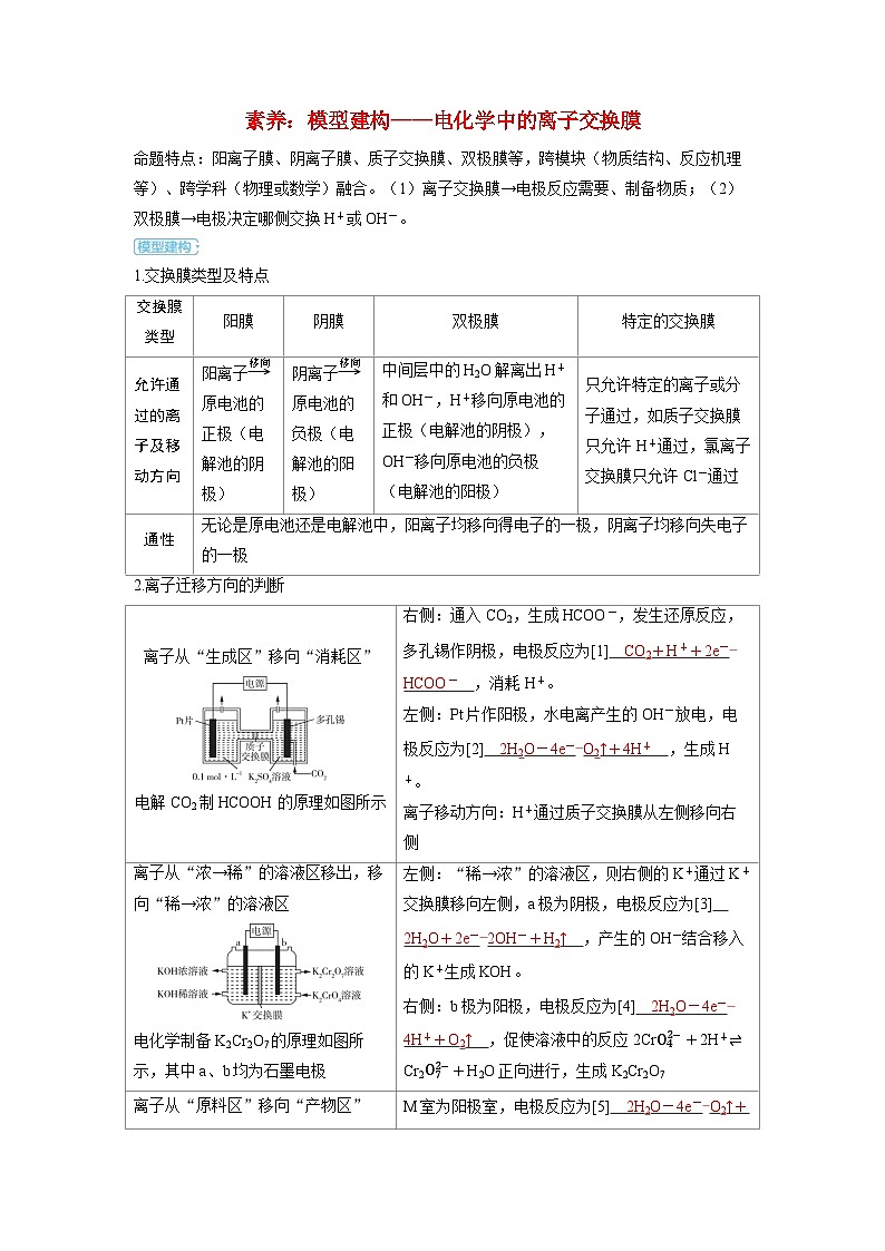 备考2024届高考化学一轮复习强化训练第六章化学反应与能量变化第6讲电解池工作原理的常规应用及金属的腐蚀与防护模型建构__电化学中的离子交换膜第1页