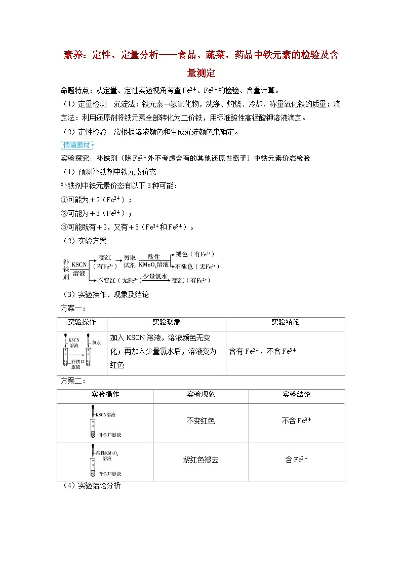 备考2024届高考化学一轮复习强化训练第三章金属及其化合物第3讲铁及其化合物的转化关系定性定量分析__食品蔬菜药品中铁元素的检验及含量测定第1页