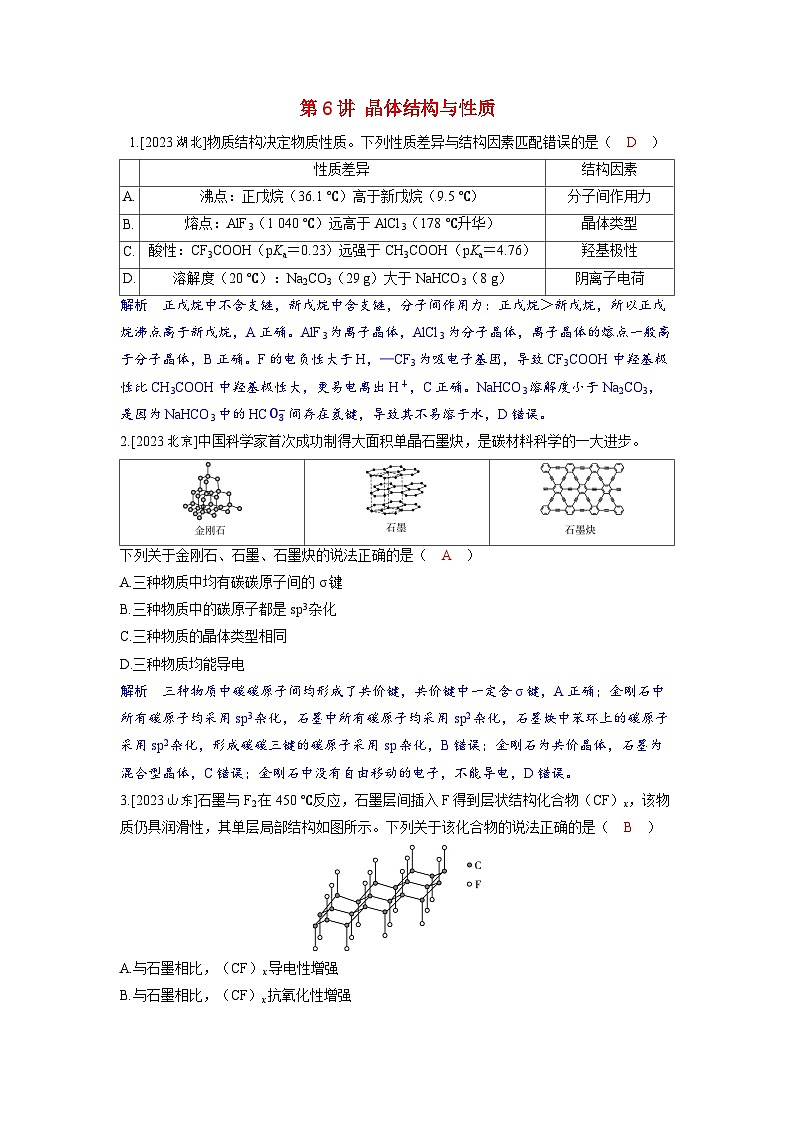 备考2024届高考化学一轮复习强化训练第五章物质结构与性质元素周期律第6讲晶体结构与性质第1页