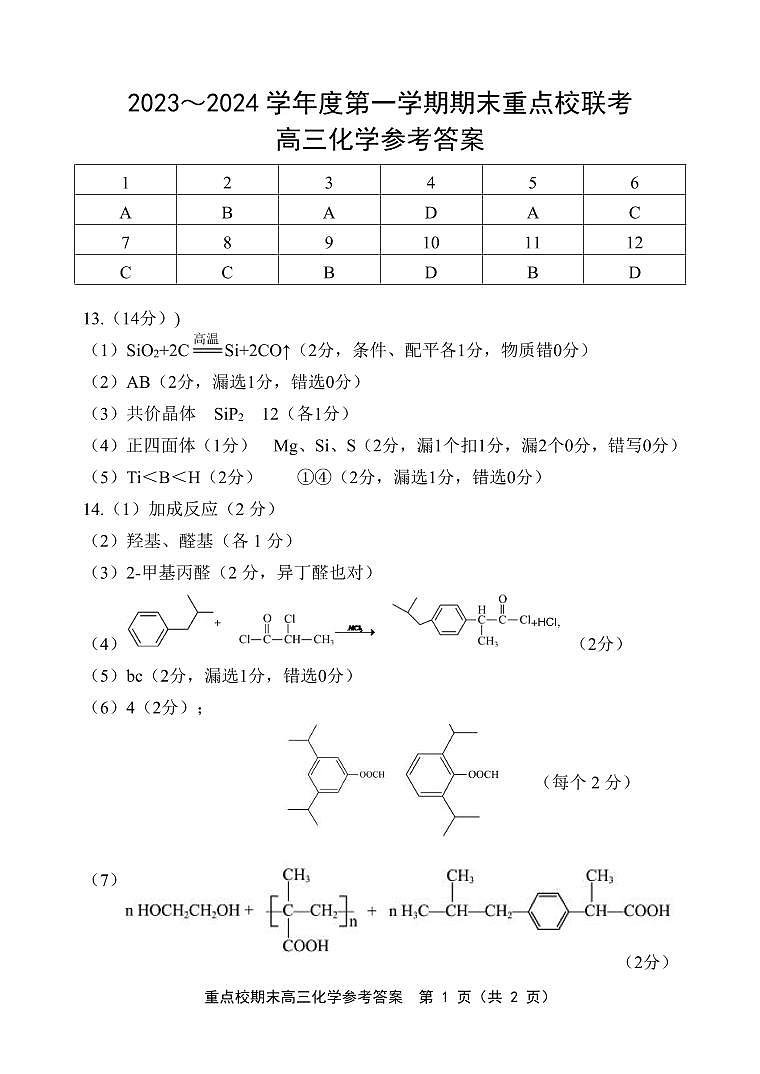 天津市重点校2023-2024学年高三上学期期末联考化学试题（PDF版含答案）01