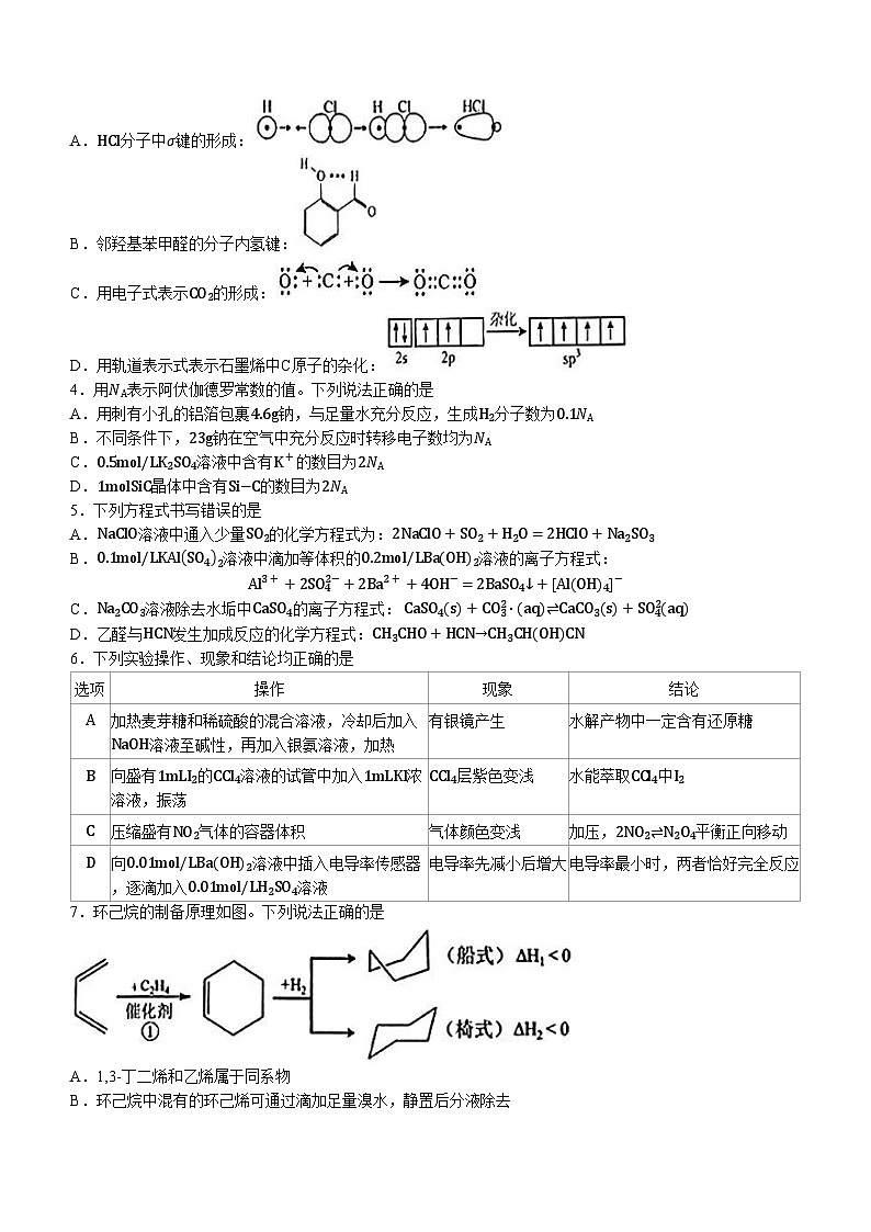 2024湖北省宜荆荆随恩高三上学期1月联考试题化学无答案02