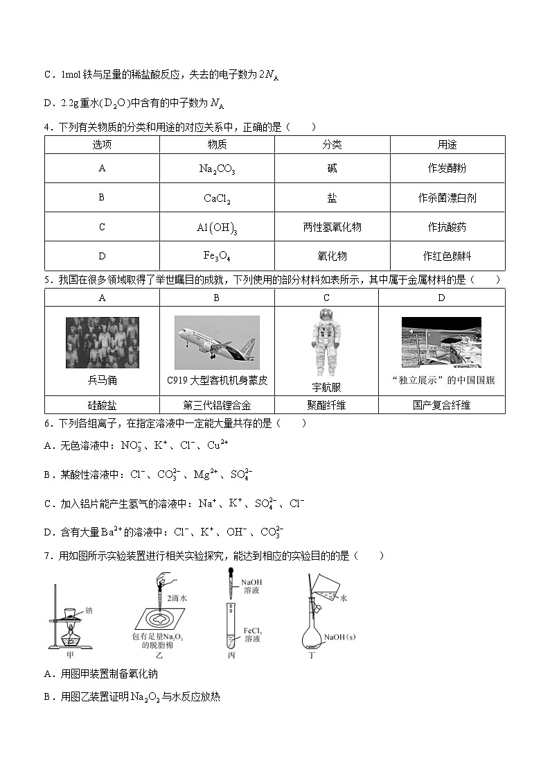 广东省茂名市高州市2023-2024学年高一上学期期末学情练习卷化学试题（含解析）02