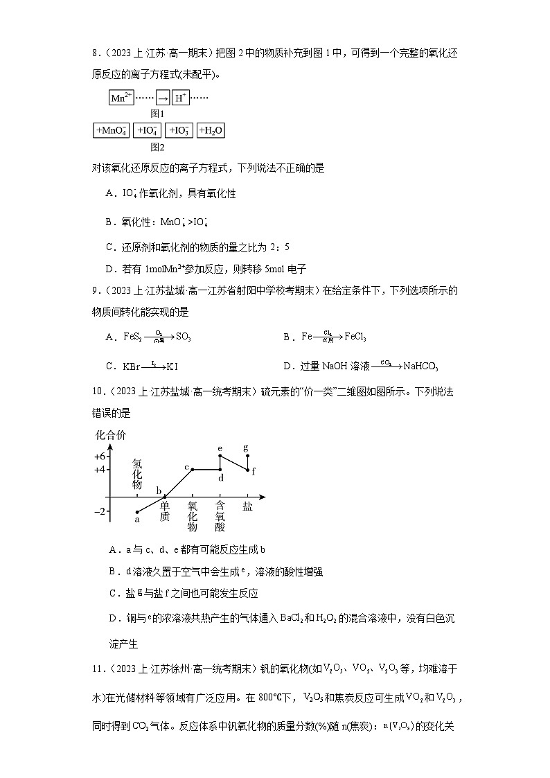 11硫及其化合物的相互转化--江苏省2023-2024学年高一化学上学期期末专题练习（苏教版）03