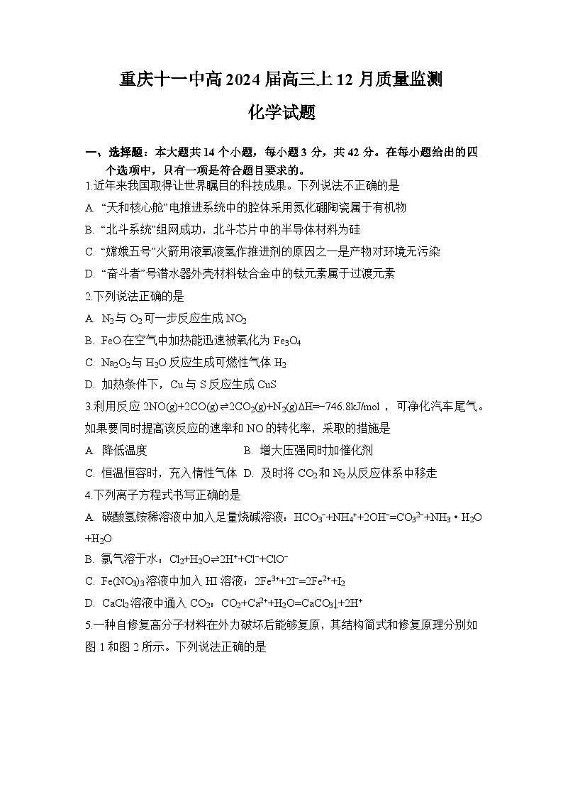 重庆市第十一中学校2023-2024学年高三上学期12月质量监测化学试题（word版，含答案）01