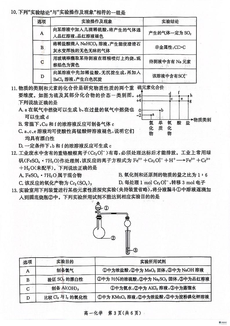 河北省沧州市2023-2024学年高一上学期期末考试化学试题第3页