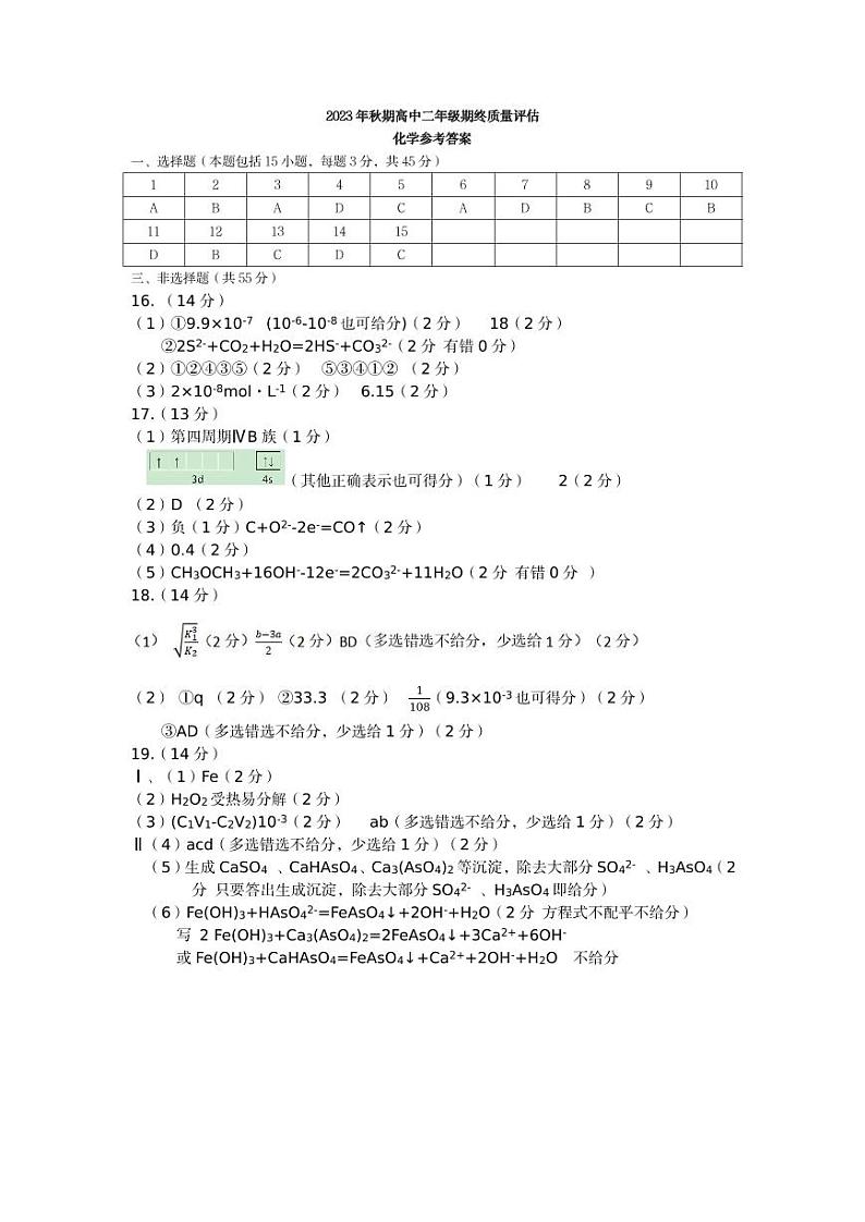 河南省南阳市2023-2024学年高二上学期1月期终质量评估化学试题01