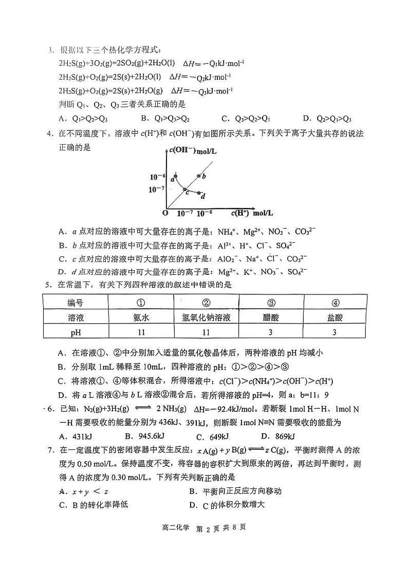 85，内蒙古自治区赤峰市红山区2023-2024学年高二上学期1月期末学情监测化学试题02