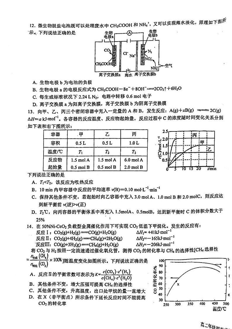 27，江苏省盐城中学2023-2024学年高二上学期期末考试化学试题03