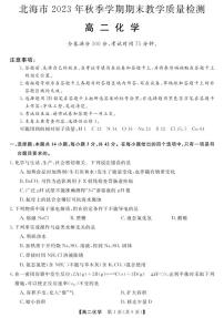 2024北海高二上学期1月期末考试化学PDF版含答案