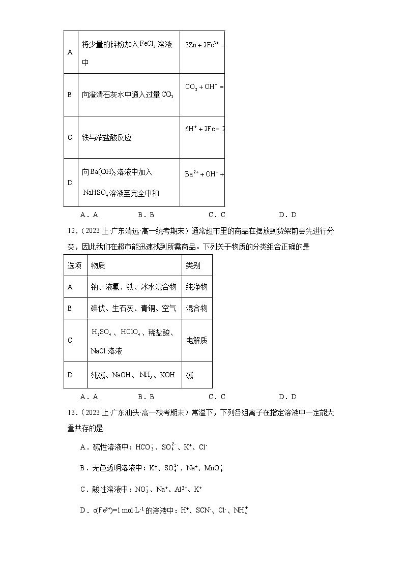 02离子反应-广东省2023-2024学年高一化学上学期期中、期末重点知识点专题练习（人教版2019）第3页