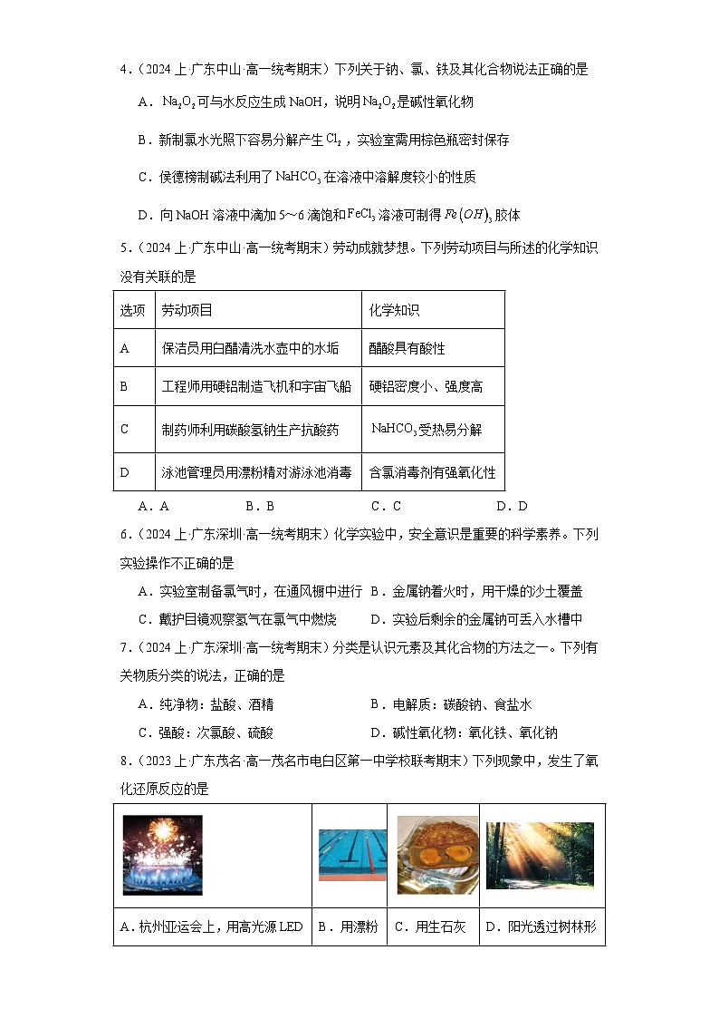 05氯及其化合物-广东省2023-2024学年高一化学上学期期中、期末重点知识点专题练习（人教版2019）第2页