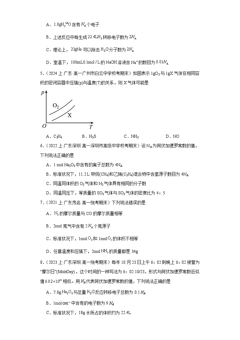 06物质的量-广东省2023-2024学年高一化学上学期期中、期末重点知识点专题练习（人教版2019）第2页