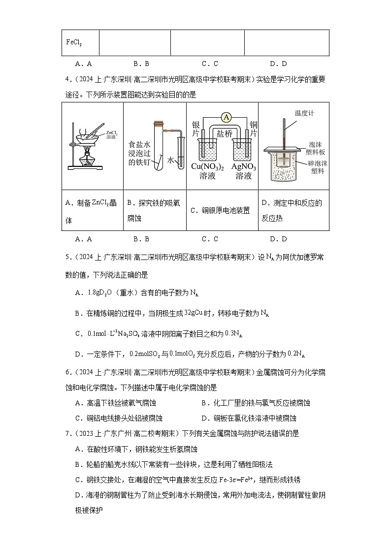 12化学反应与电能（金属的腐蚀与防护）-广东省2023-2024学年高二化学上学期期中、期末重点知识点专题练习（人教版2019）02