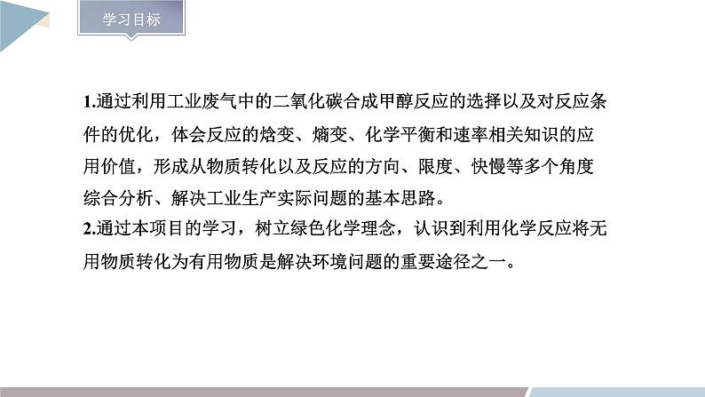 第2章 微项目 探讨如何利用工业废气中的二氧化碳合成甲醇——化学反应选择与反应条件优化  课件 高二化学鲁科版（2019）选择性必修102