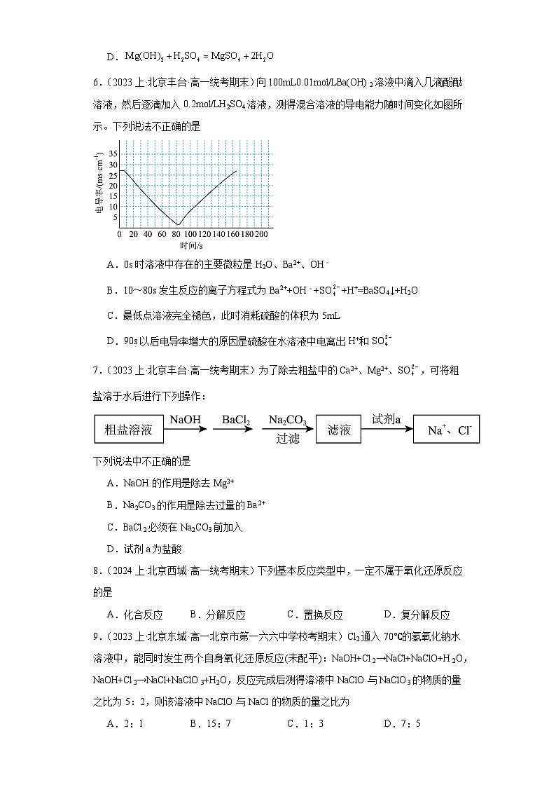 02离子反应、氧化还原反应-北京市2023-2024学年高一化学上学期期末重点专题练习（人教版2019新版，必修第一册）第2页