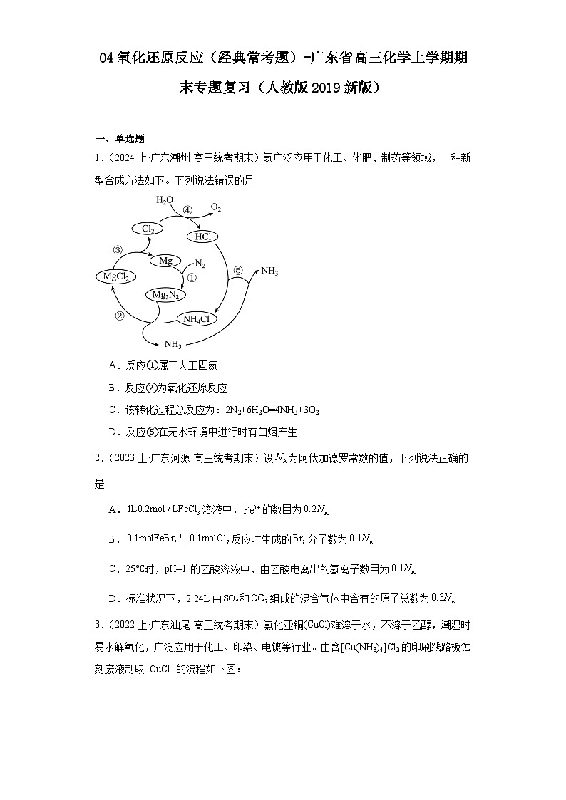 04氧化还原反应（经典常考题）-广东省高三化学上学期期末专题复习（人教版2019新版）第1页