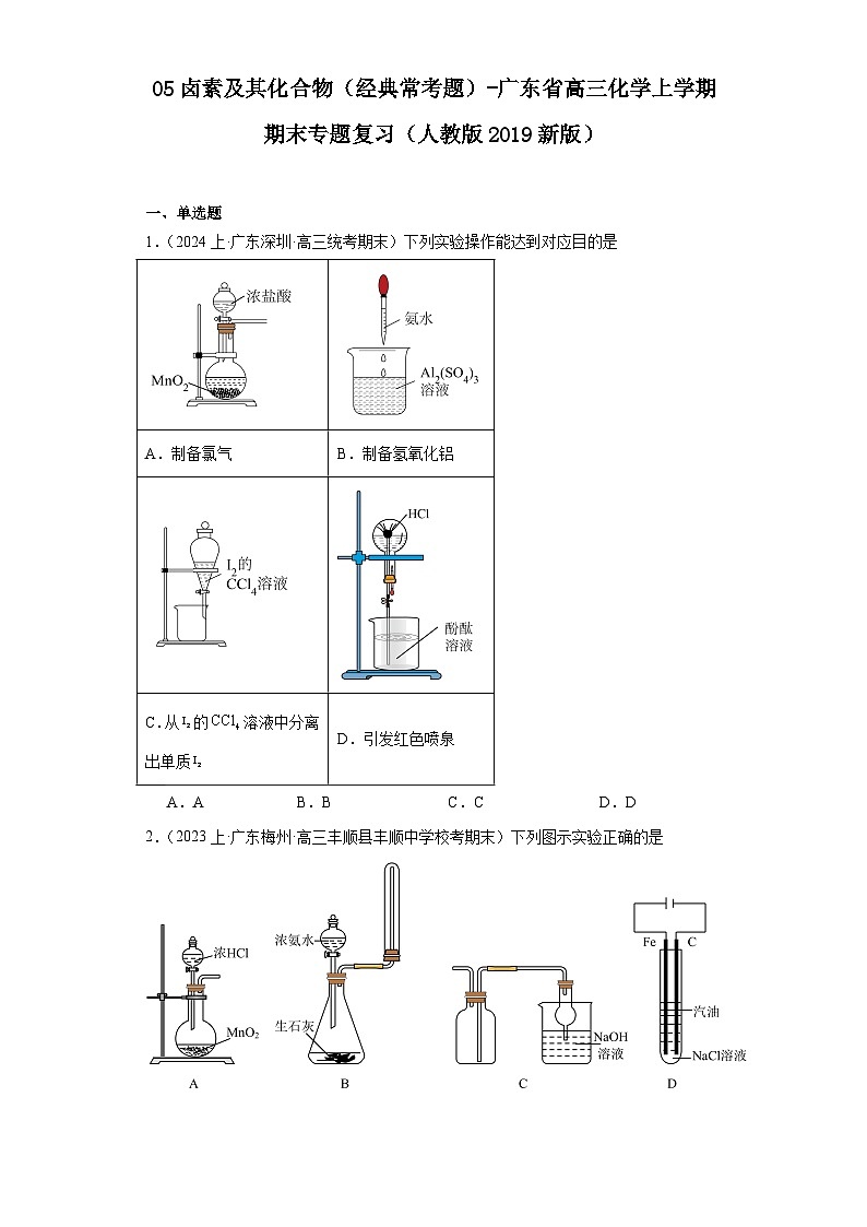 05卤素及其化合物（经典常考题）-广东省高三化学上学期期末专题复习（人教版2019新版）01