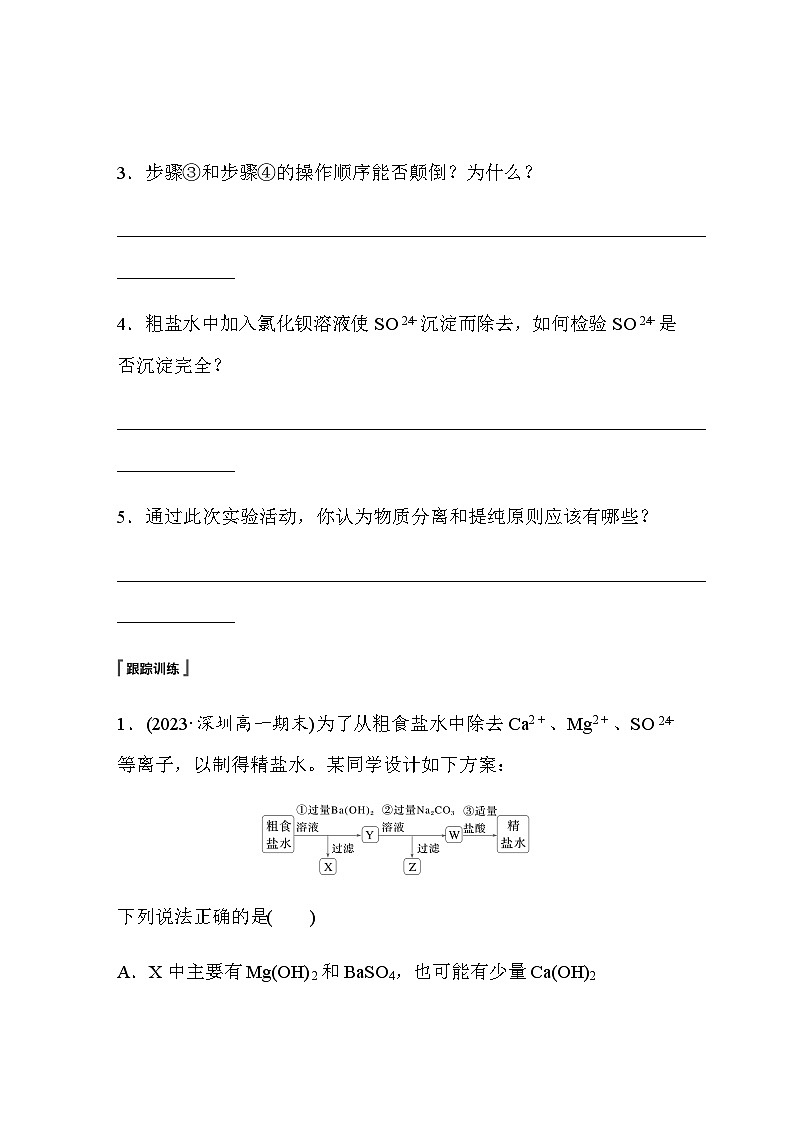 第五章 实验活动4　用化学沉淀法去除粗盐中的杂质离子  学案（含答案）—2024春高中化学人教版必修二第3页