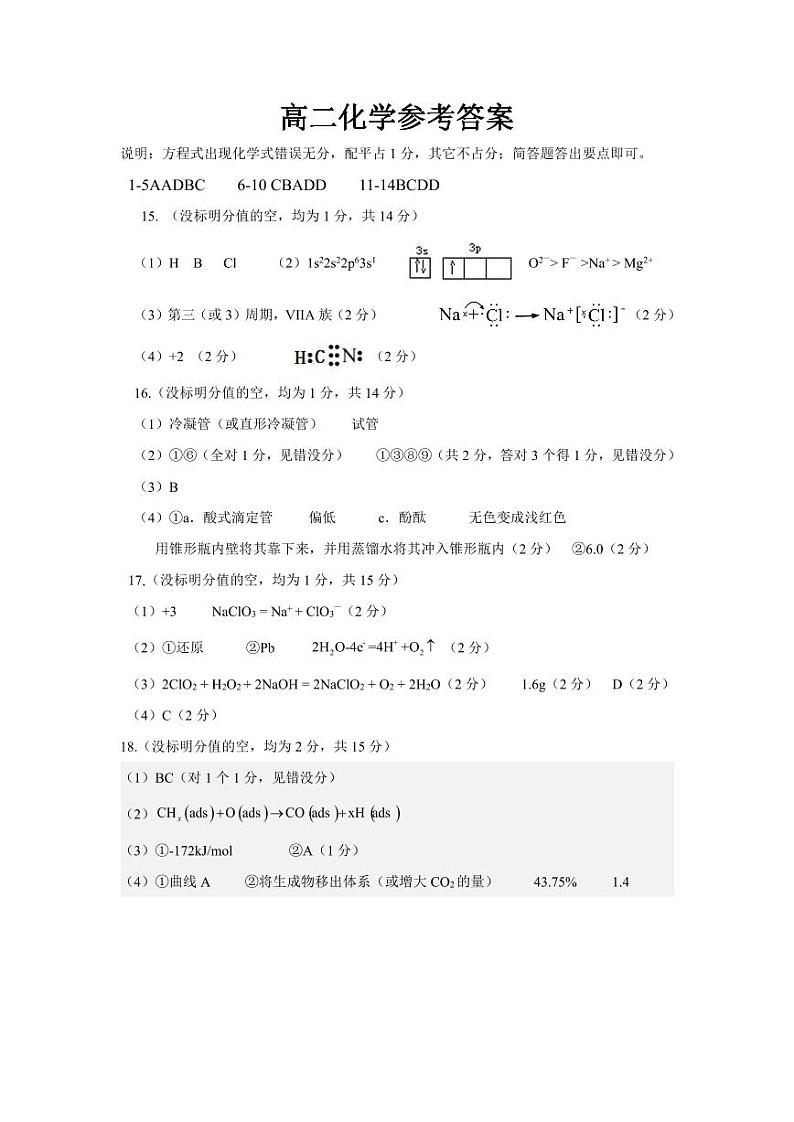 河南省许昌市2023-2024学年高二上学期2月期末教学质量检测化学试题01