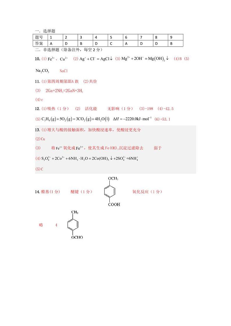 青海省西宁市2023-2024学年高三上学期期末联考化学答案第1页