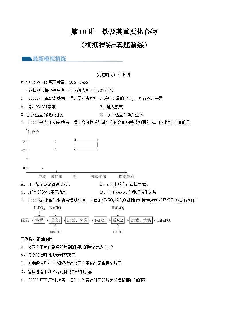 新高考化学复习讲义+练习 第10讲 铁及其重要化合物（讲义+练习）（原卷版）01